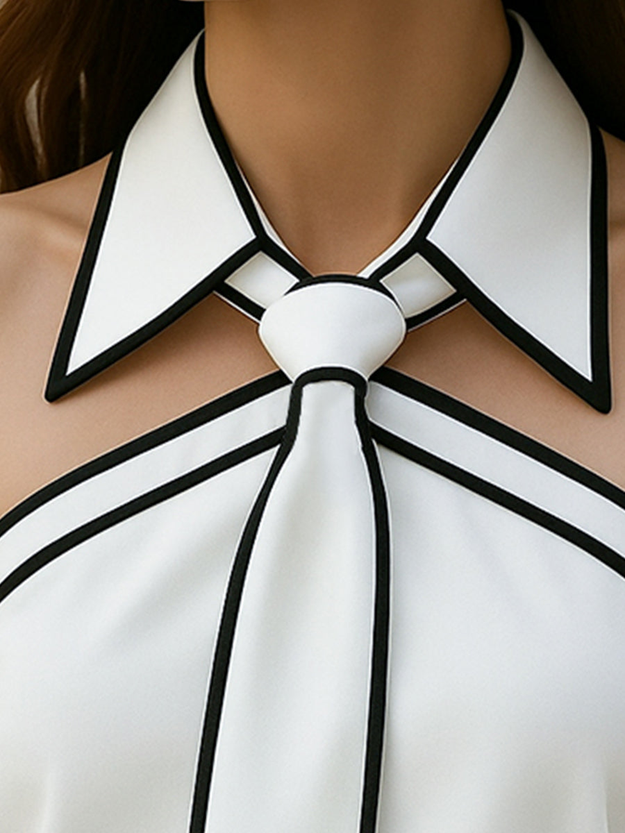 Léon Varel Stylish Sleeveless Halter Neck Blouse With Bold Contrast Trim