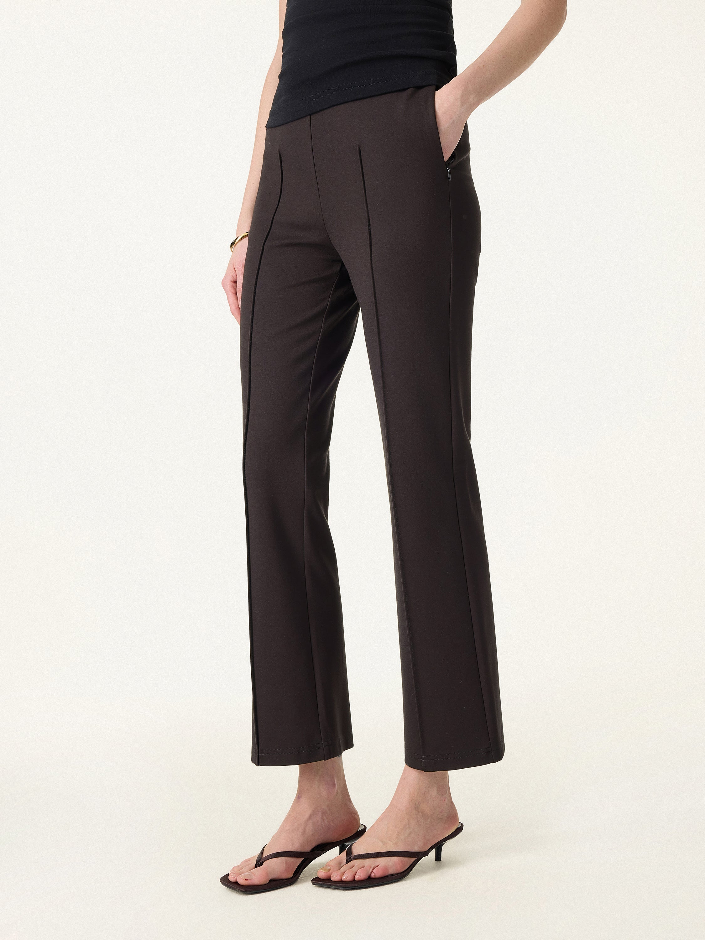 Wrinkle-Resistant High Rise Cropped Flare Leg Travel Pant