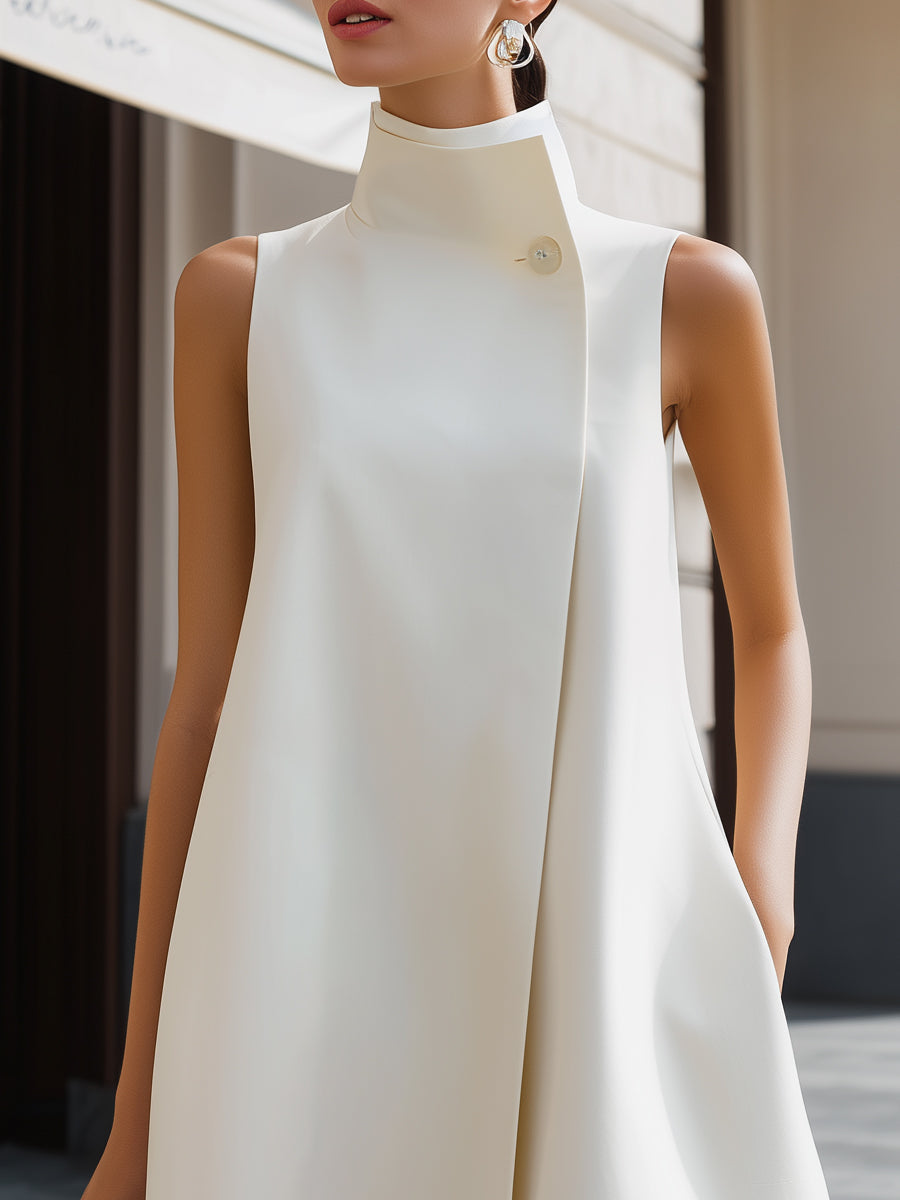 Léon Varel Asymmetric High-Neck Flowing A-Line Maxi Dress
