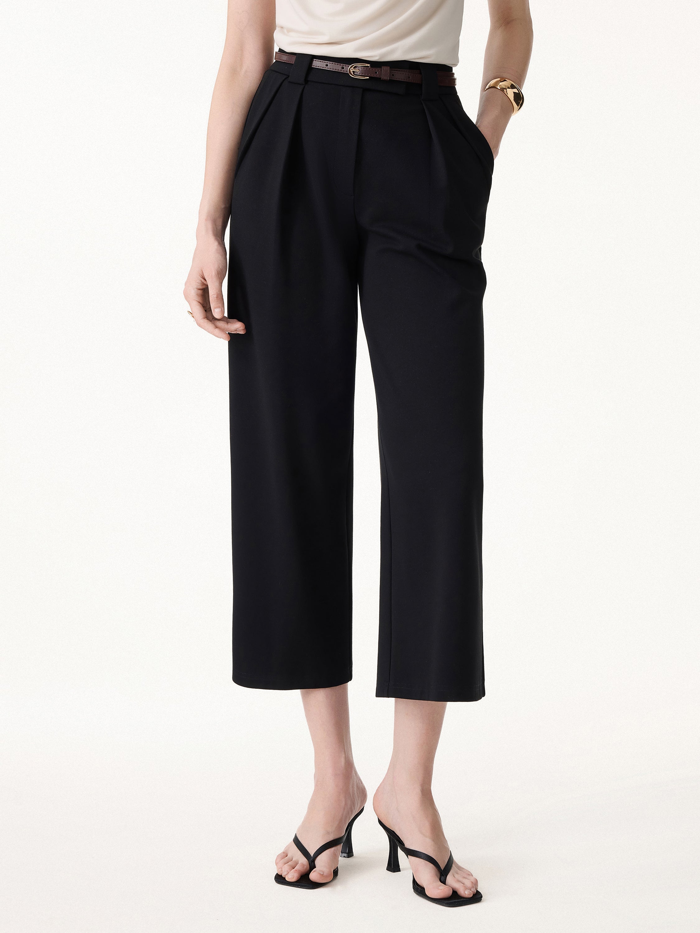 Stretch Ponte Cropped Wide Leg Trousers