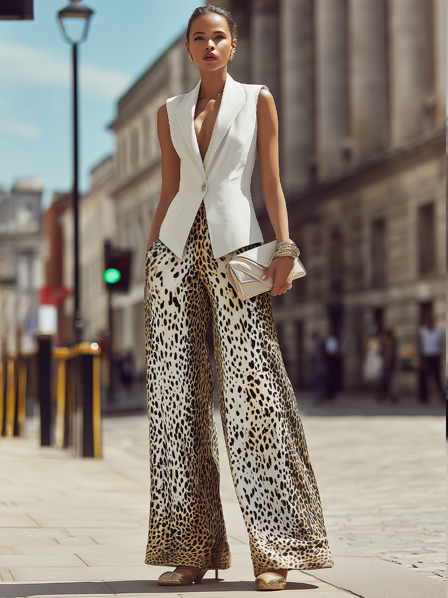 Léon Varel Sleeveless Tailored Vest & Printed Wide-Leg Trouser Set