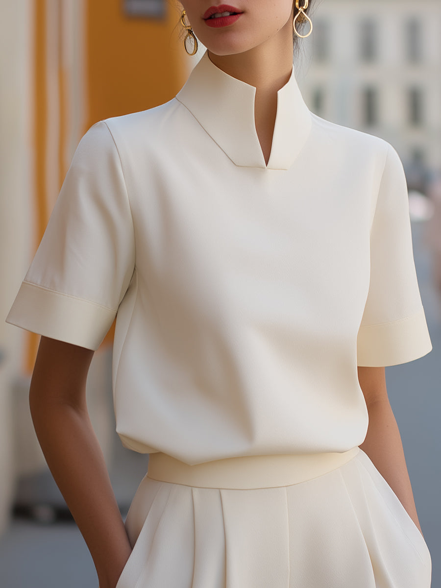 Léon Varel Stand Collar Minimalist Structured Blouse
