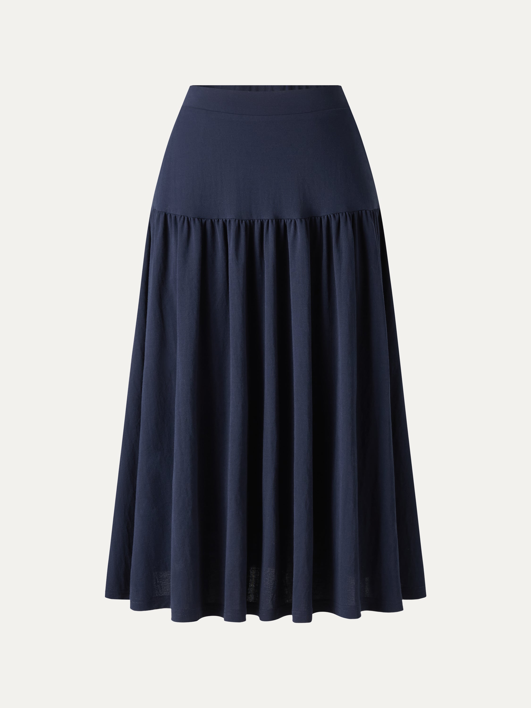 Cotton-Linen Gathered Midi Skirt with Pockets