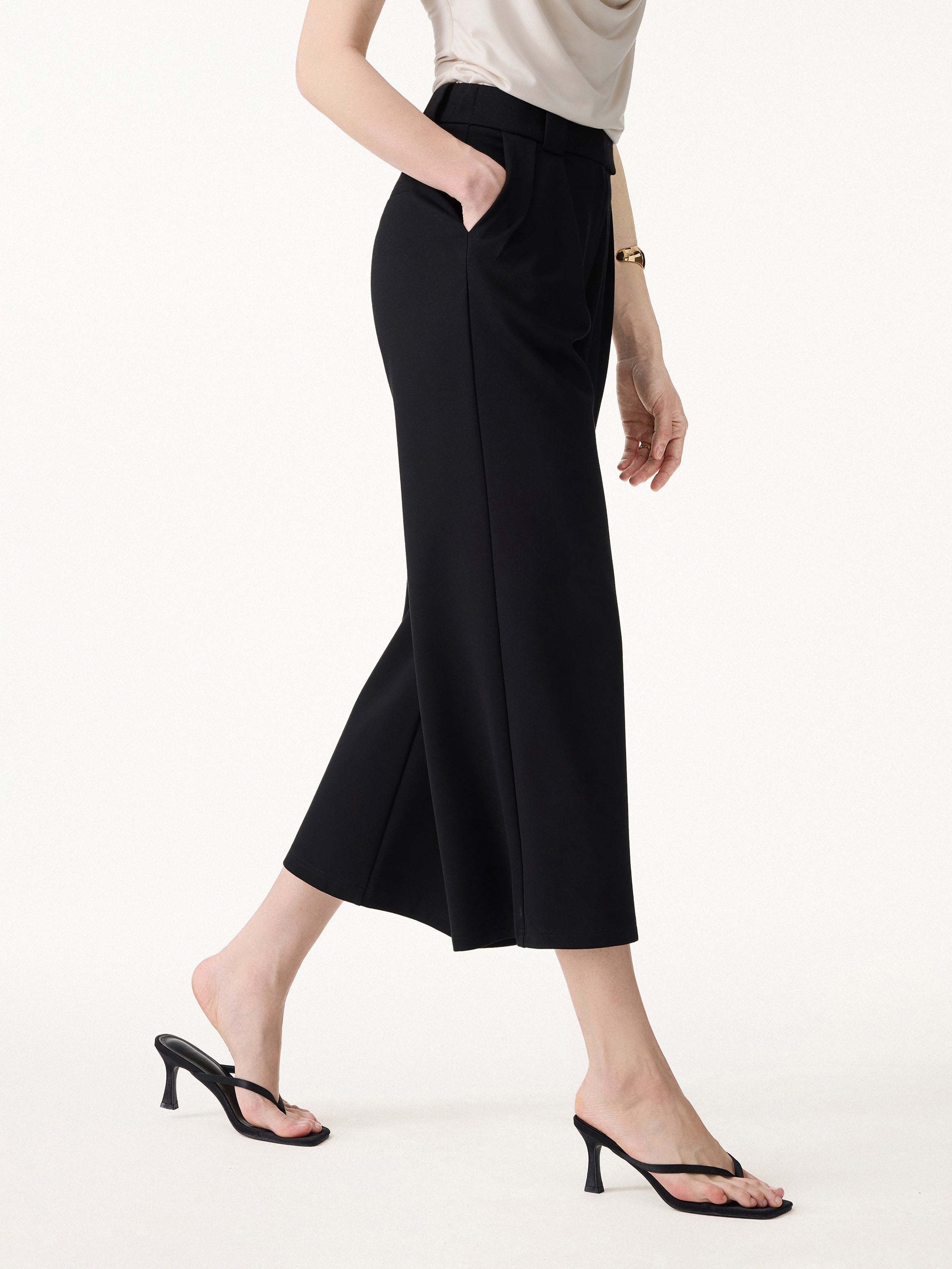 Stretch Ponte Cropped Wide Leg Trousers