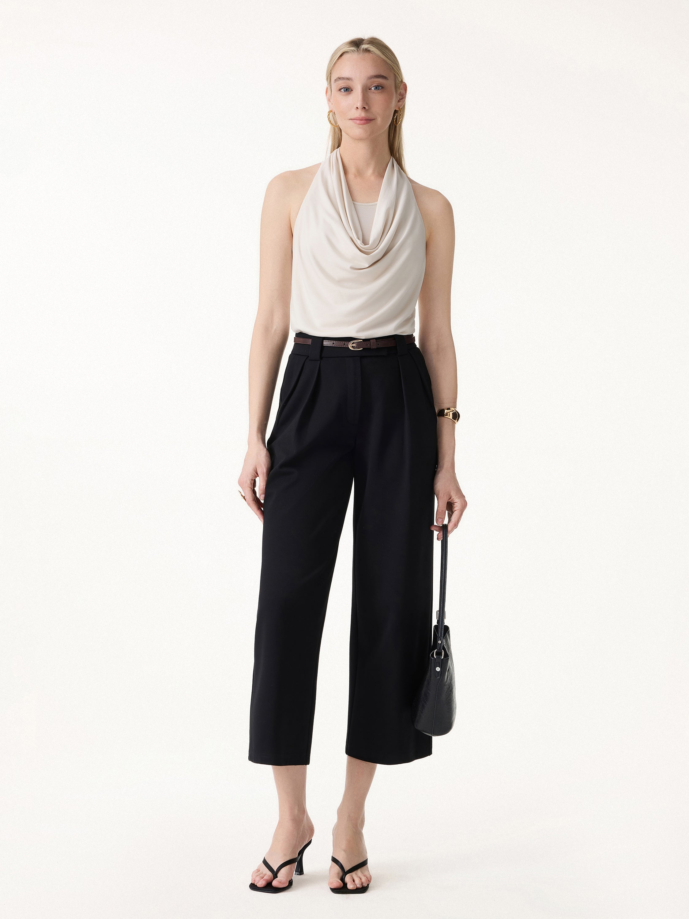 Stretch Ponte Cropped Wide Leg Trousers