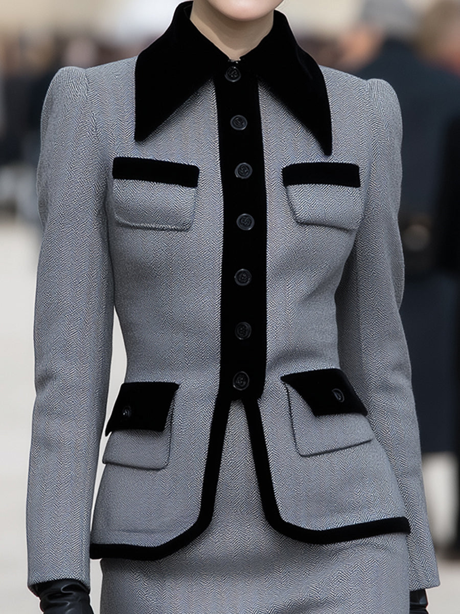 Léon Varel Elegant Herringbone Blazer & Pencil Skirt Set