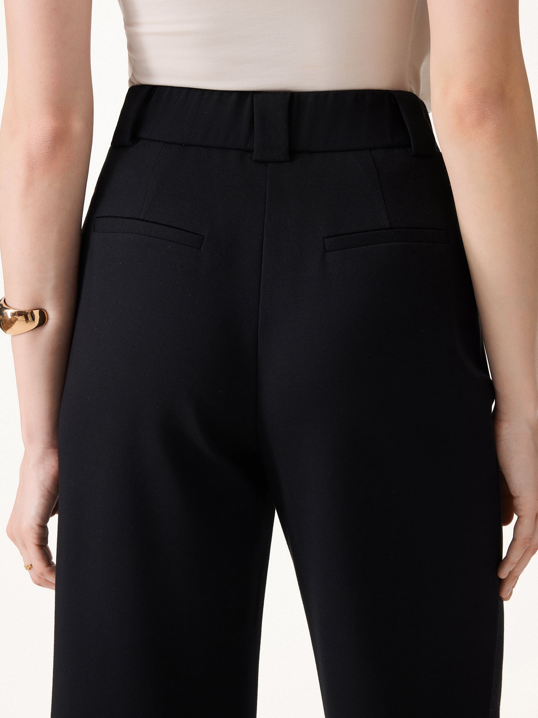 Stretch Ponte Cropped Wide Leg Trousers