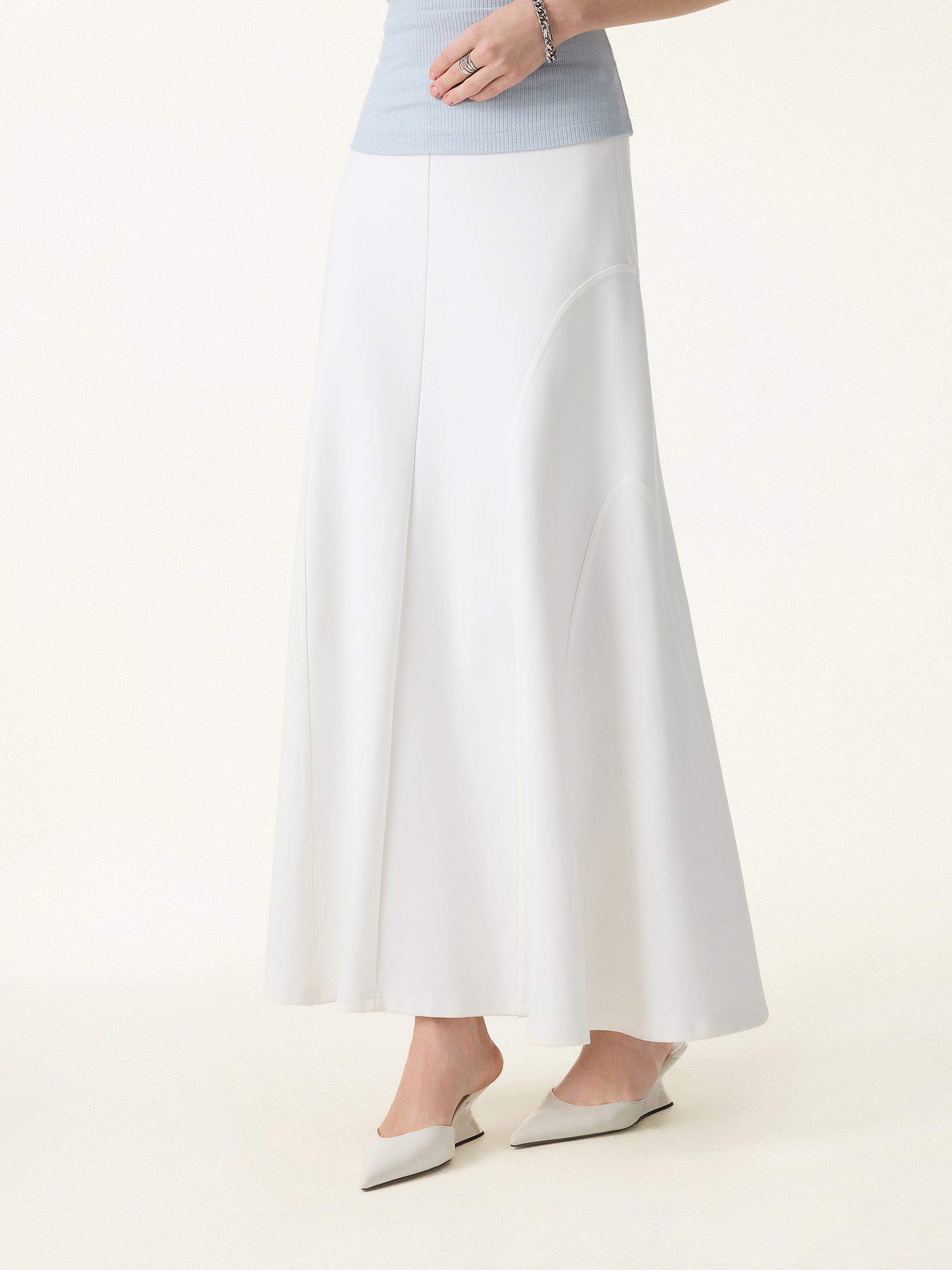 Wrinkle-Resistant A-Line Flared Maxi Skirt