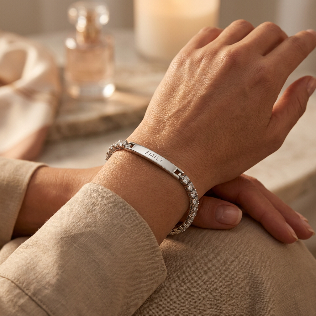 Gegraveerde Tennisarmband Zilver – gedragen