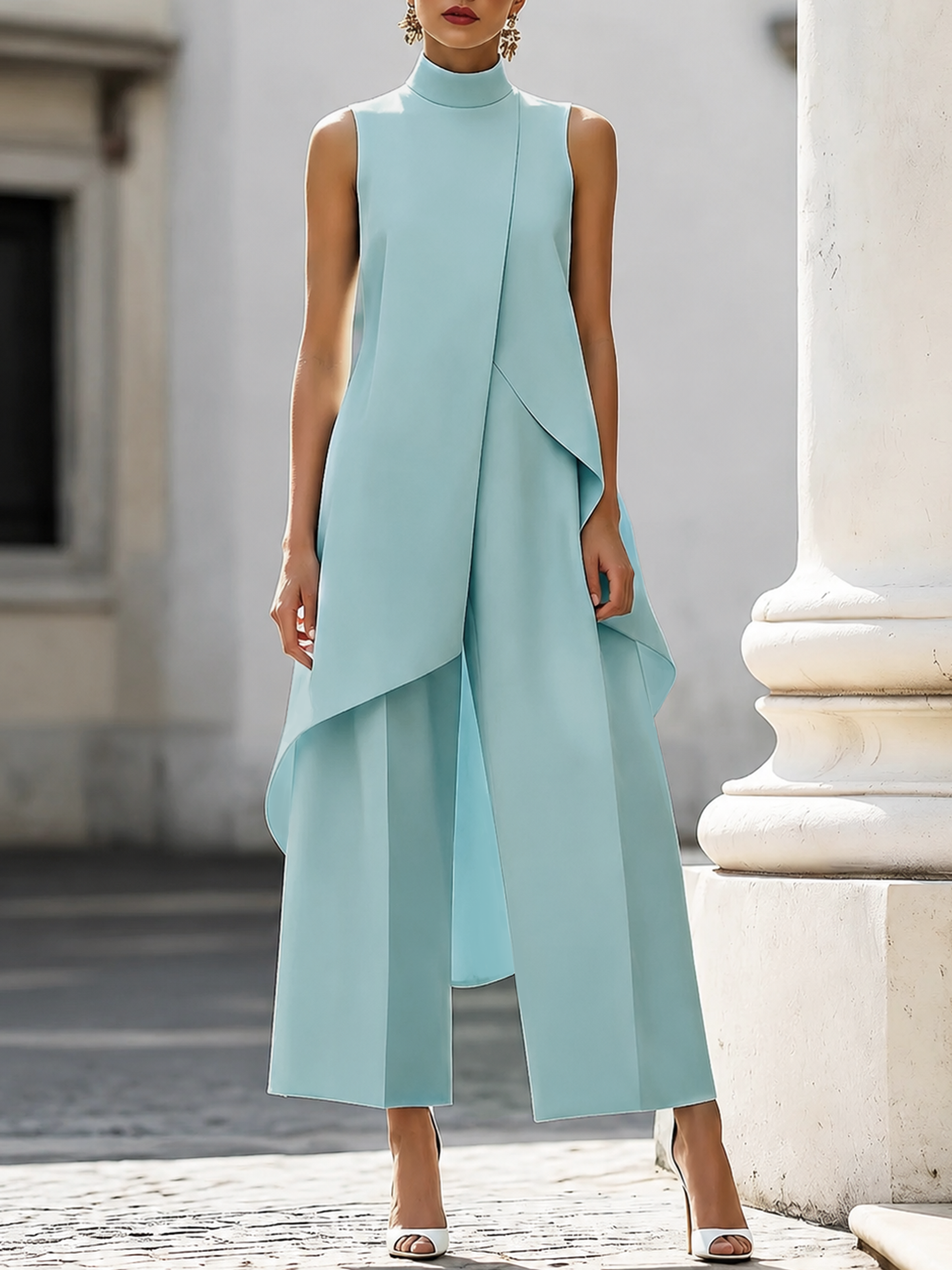 Léon Varel Asymmetric Layered Sleeveless Top & Wide-Leg Pants Set