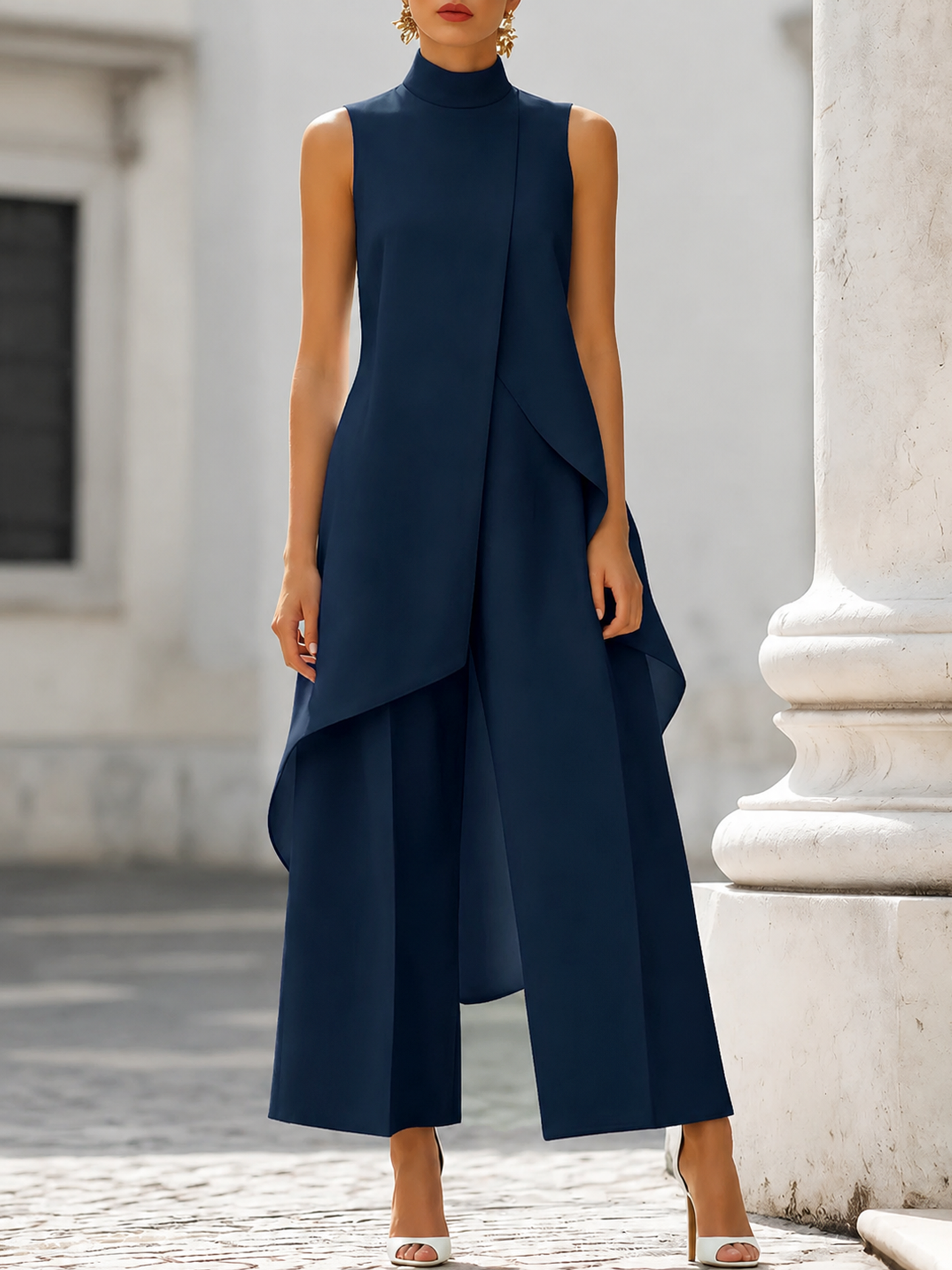 Léon Varel Asymmetric Layered Sleeveless Top & Wide-Leg Pants Set