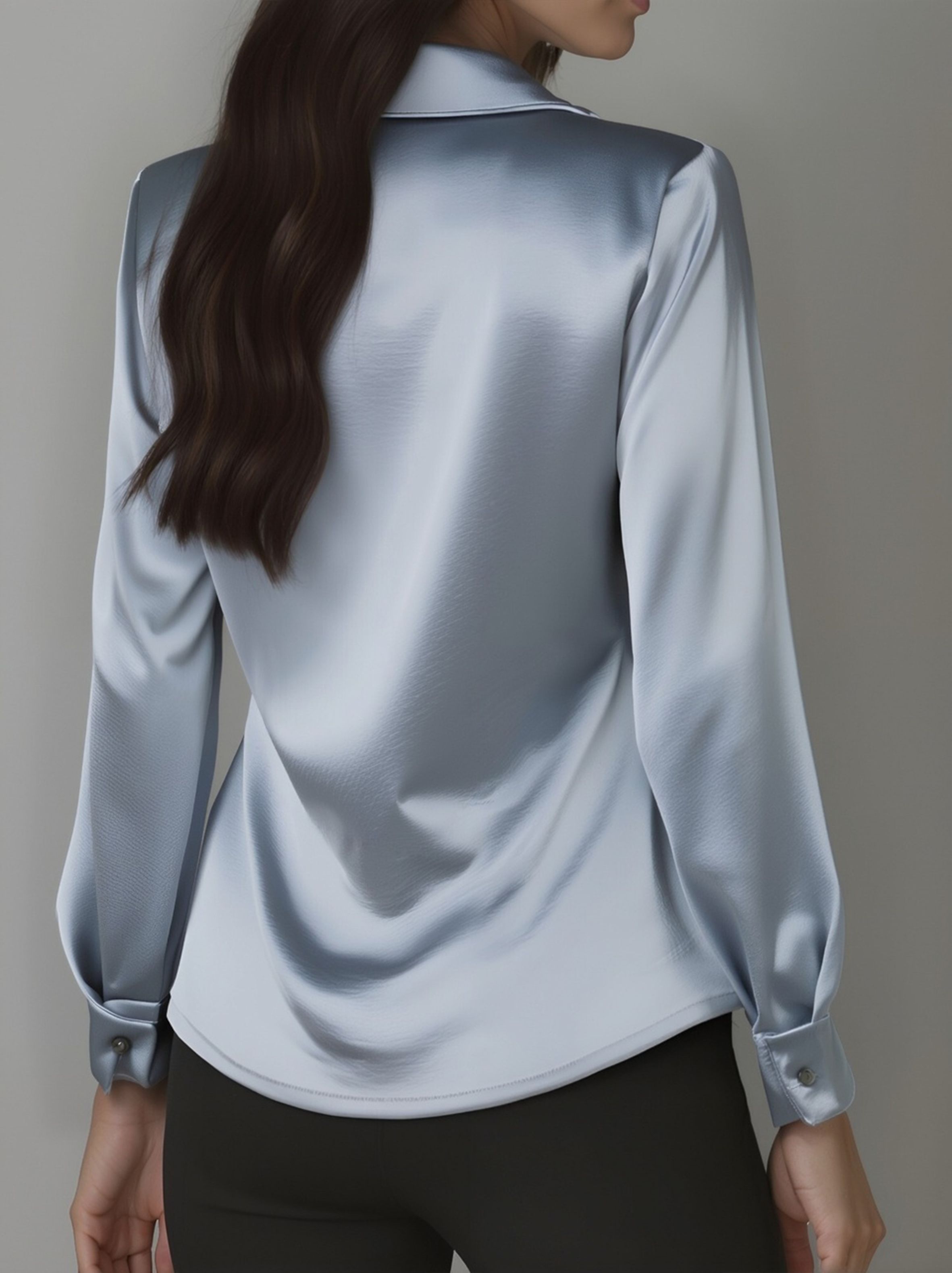 Léon Varel Elegant White Satin Blouse with Draped Neckline