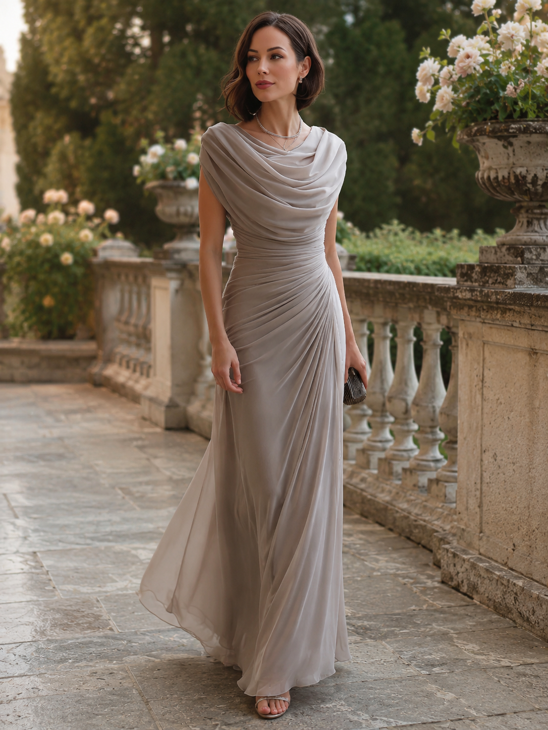 Léon Varel Draped Cowl-Neck Ruched Maxi Dress