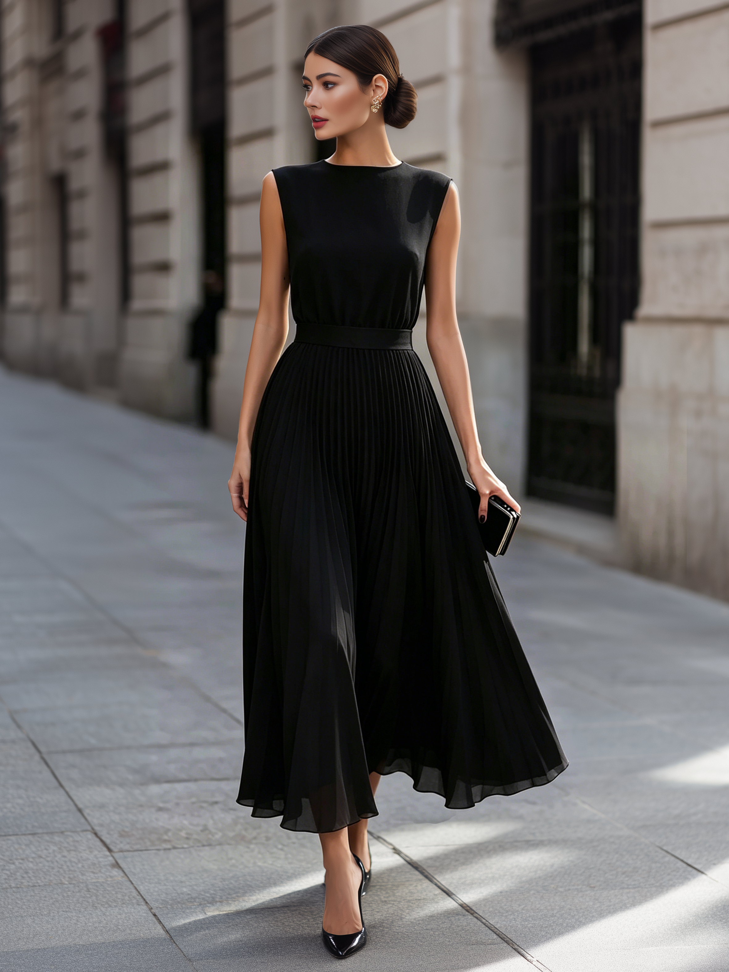 Léon Varel Sleeveless Pleated Midi Dress