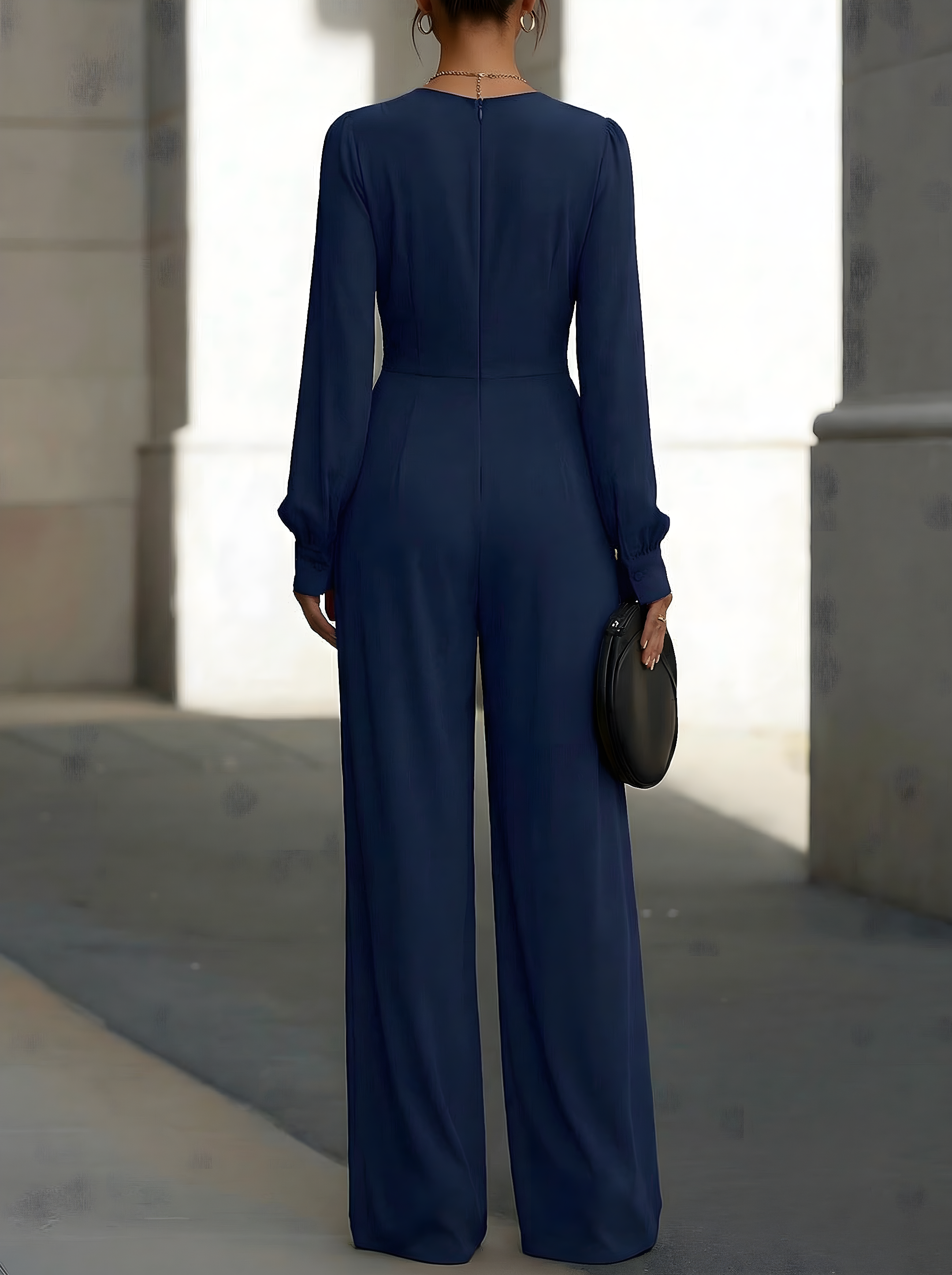 Léon Varel Draped V-Neck Long-Sleeve Wide-Leg Jumpsuit